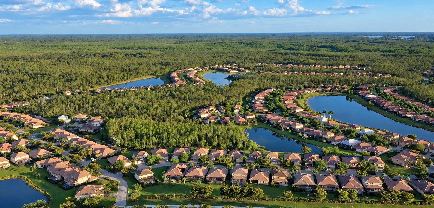 Aerial view of the Bella Terra neighborhood in Estero